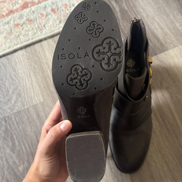 Isola Dark Brown Ankle Booties with Gold Buckle Leather Boots - Picture 10 of 11